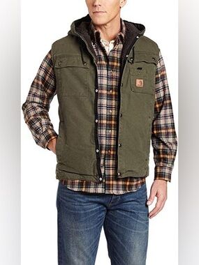 Carhartt hooded Sherpa canvas vest with multiple pockets size s